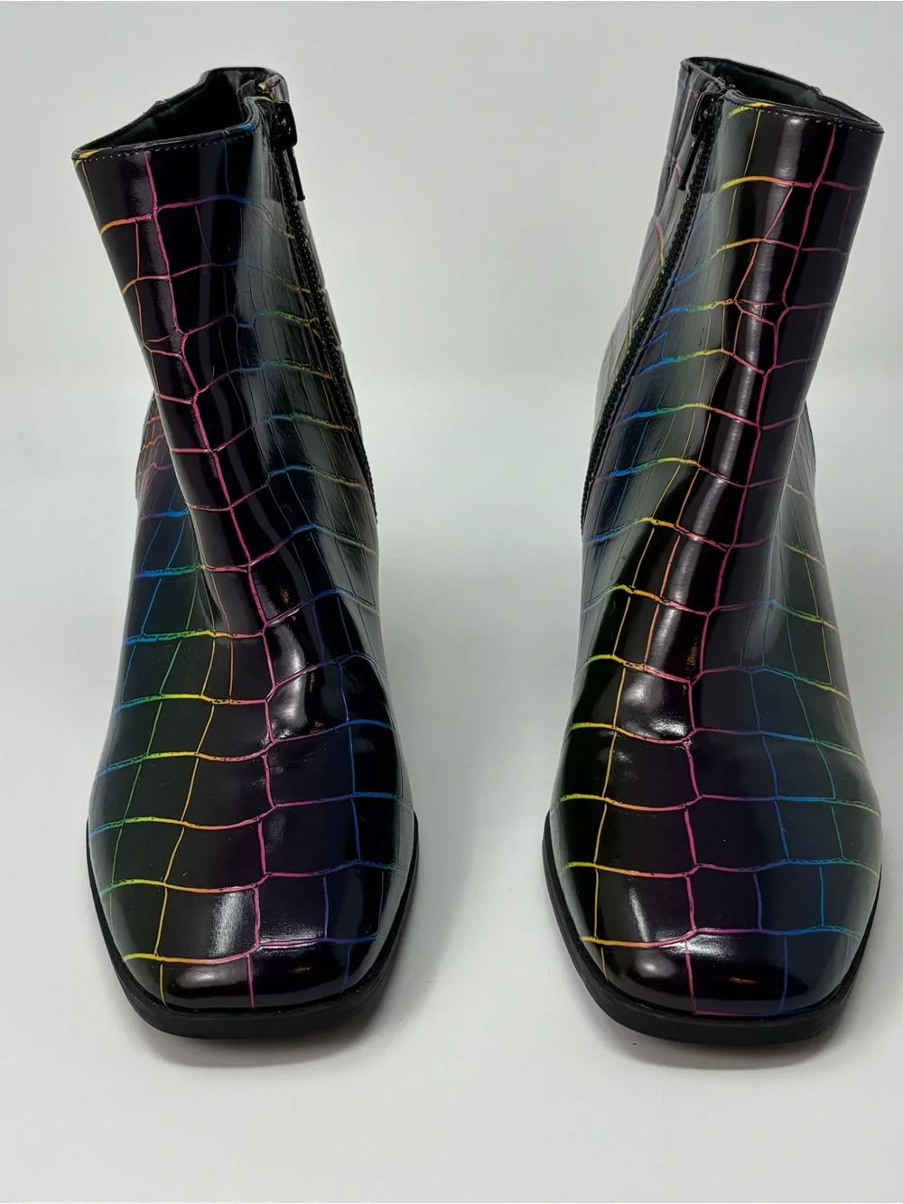 Mix No. 6 Benisa Rainbow Croc Embossed Ankle Boots Block Heel Size 10M - Picture 2 of 10